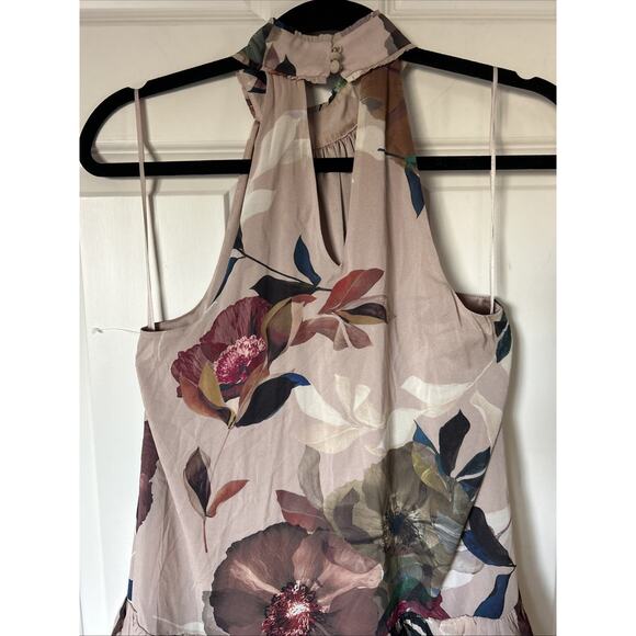 Trina Turk Kahlo Floral Print Silk Layered Maxi Dress Sleeveless XS Taupe Win - Picture 7 of 16